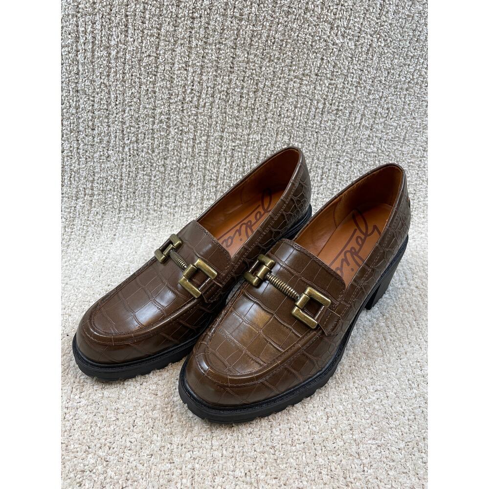 ZODIAC Gemma Loafer Brown Alligator women's 9.5 Lug Sole Chunk Heel Gold Buckle - Picture 3 of 9